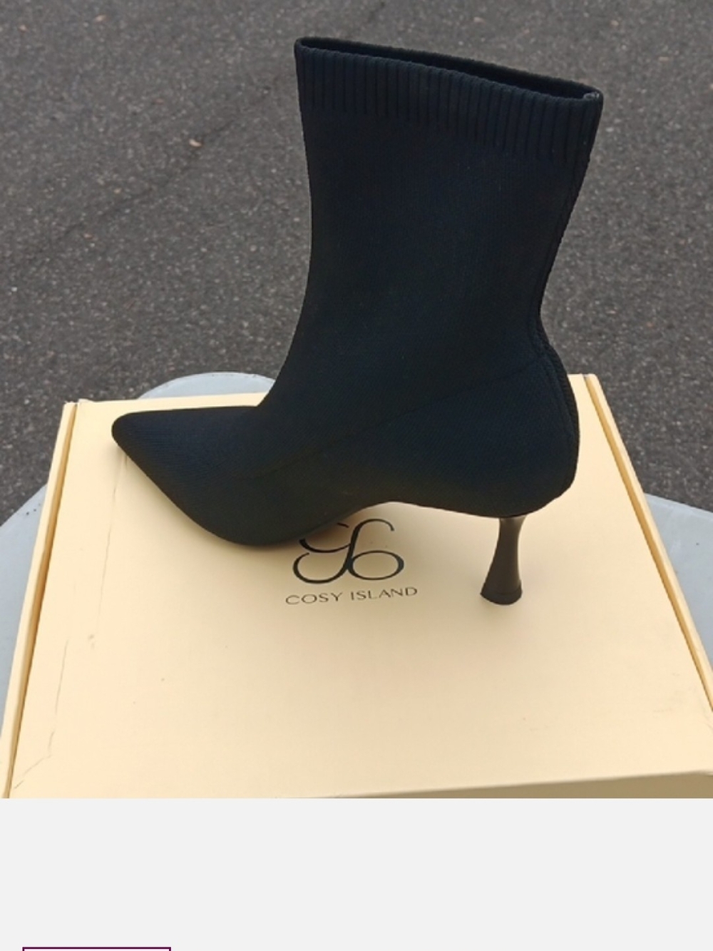 Cosy Island Black Knit Sock Boot with Pointed Toe Heel